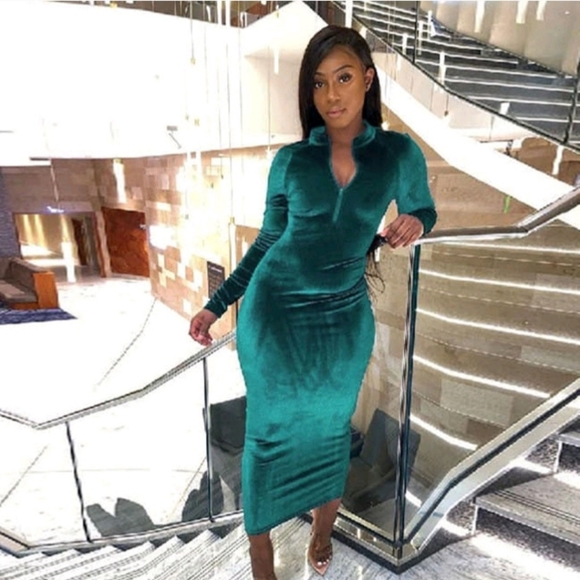 Various Colors-Velvet Midi Zippered Dress - Picture 2 of 7